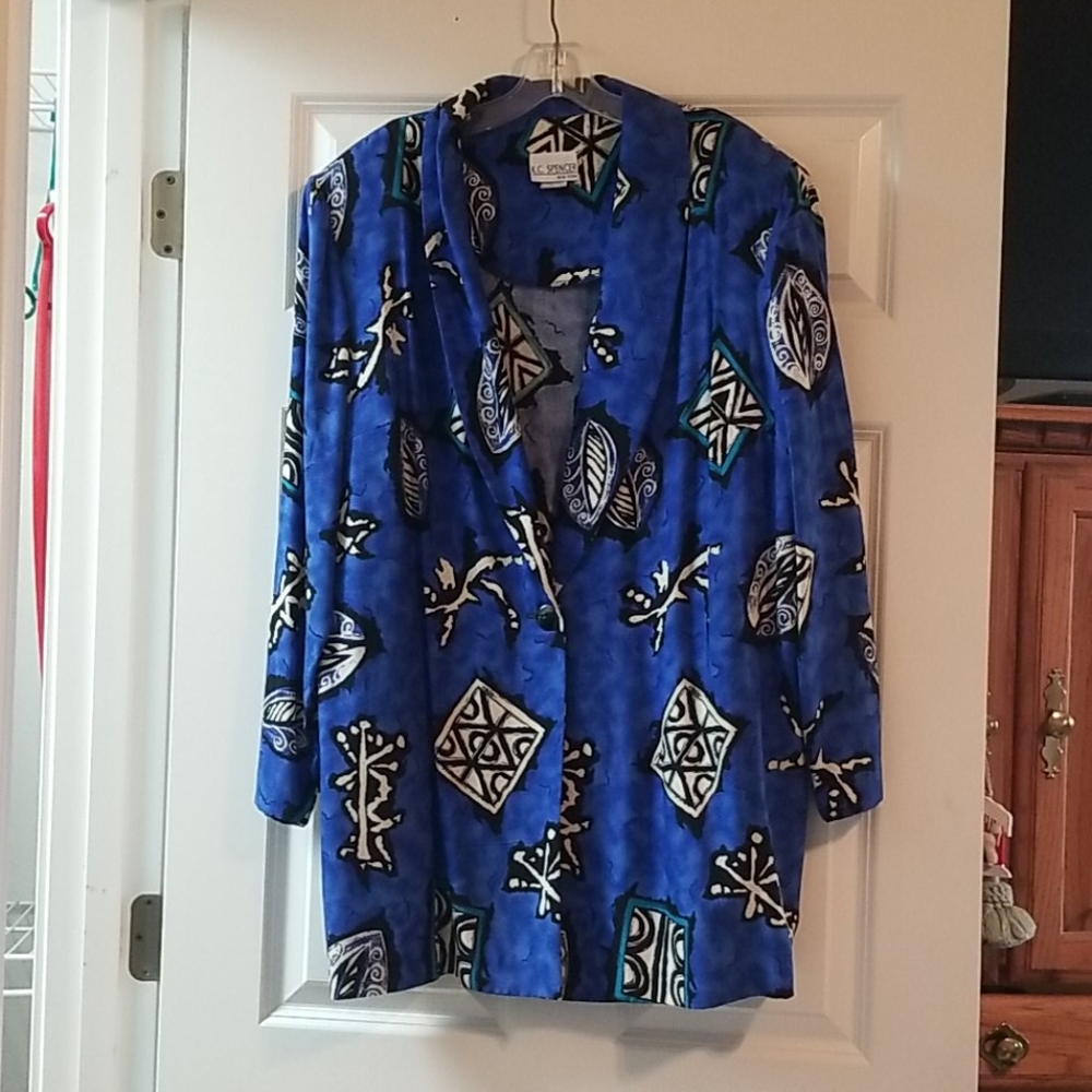 KC Spencer blue pattern button blazer